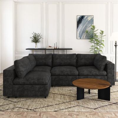 Latitude Run Wood Modular Sectional Sofa With USB Ports