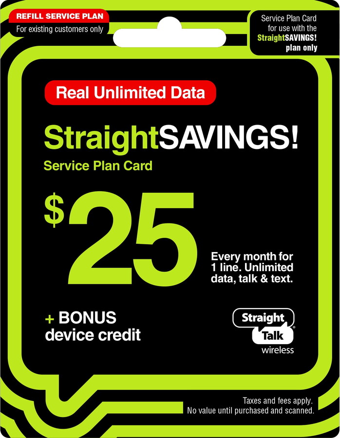Straight Talk StraightSAVINGS! $25 Unlimited Talk, Text & Data 30-day Prepaid Plan Direct Top Up
