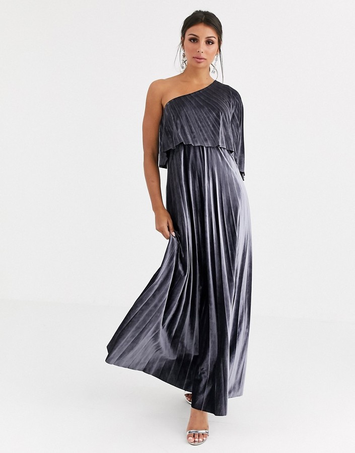 ASOS DESIGN one shoulder pleated crop top maxi dress in velvet - ShopStyle