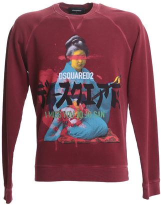 DSQUARED2 Vintage Printed Burgundy Cotton Sweater