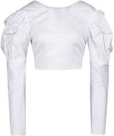 Thumbnail for your product : boohoo Woven Puff Sleeve Tie Open Back Blouse
