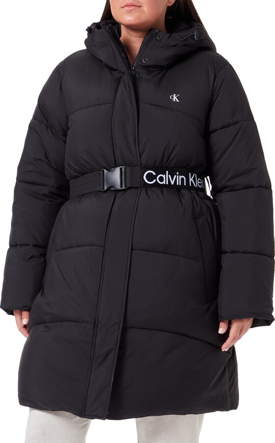 Calvin Klein Jeans Women Coat Plus Logo Belt Long Puffer Winter