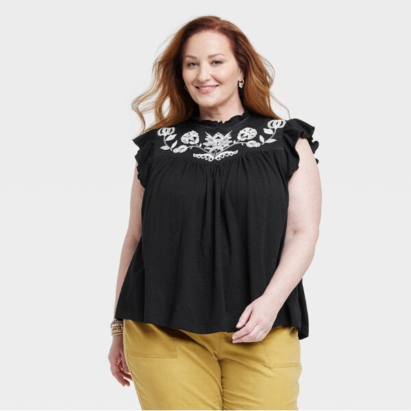 Knox Rose™ Women' Short Sleeve Embroidered Top - Knox Roe™ Black