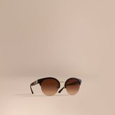 Thumbnail for your product : Burberry Check Detail Round Half-frame Sunglasses