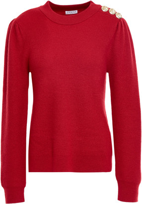 Claudie Pierlot Button-embellished Ribbed Wool-blend Sweater
