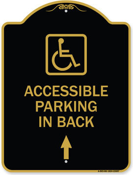 Signmission Designer Series Sign - With NY - Approved Isa Symbol Accessible Parking On Up Arrow (With Graphic) | Black & Gold 18" X 24" Heavy-Gauge Al
