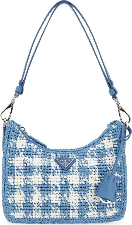 Prada woven-logo raffia shoulder bag - ShopStyle