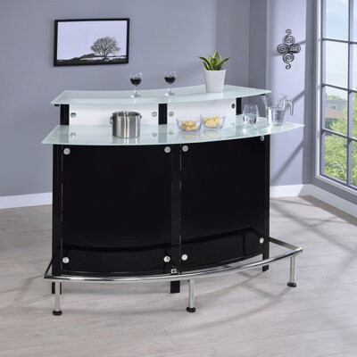 Orren Ellis Keystone Black Curved Glass Top Home Bar Wine Cabinet