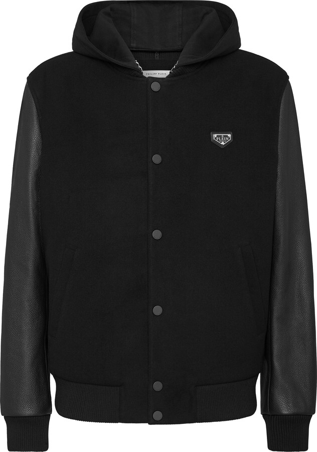 Philipp Plein Bomber Jacket Leather Sleeves Iconic Plein
