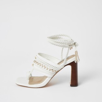 River Island Womens White toe loop plaited lace-up high heels