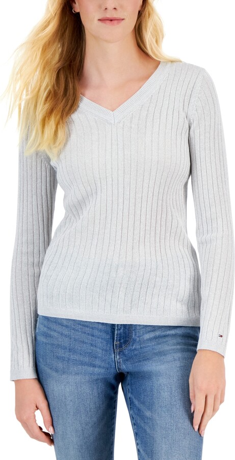 Detektiv Rosefarve gør det fladt Tommy Hilfiger Women's White V-Neck Sweaters | ShopStyle