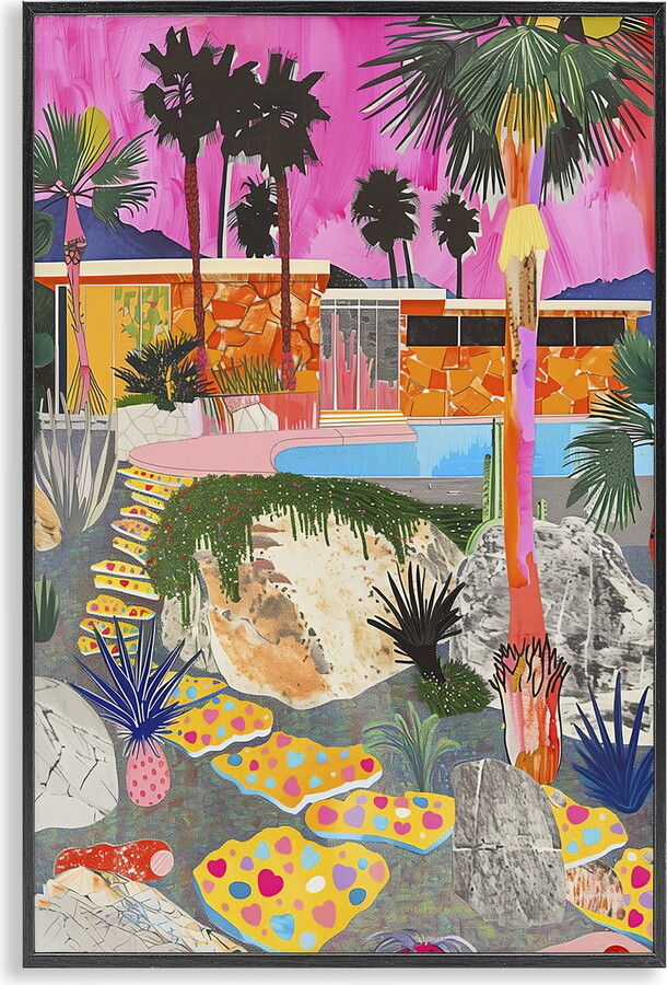 Stupell Industries Modern Tropical Villa Collage Abstract Painting Black Framed Art Print Wall Art, 20 x 30