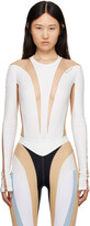 White & Beige Illusion Bodysuit 