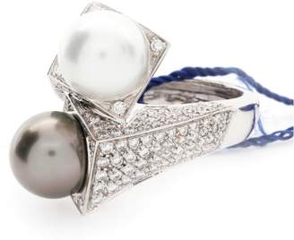 Damiani 18K White Gold Pearl Diamond Ring