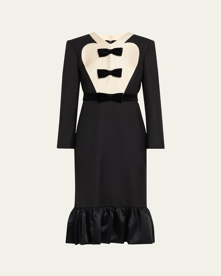Valentino Garavani Bow Tuxedo Ruffle Midi Dress