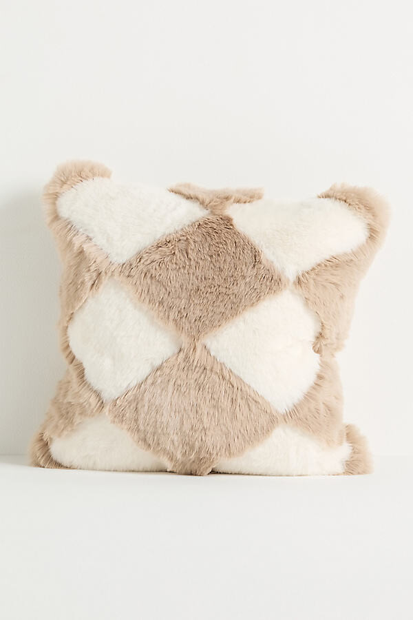 Anthropologie Chella Checkered Faux Fur Pillow