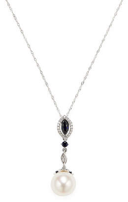 Rina Limor Fine Jewelry Women's 10k White Gold Freshwater Cultured Pearl, Created Blue Sapphire and Diamond Necklace