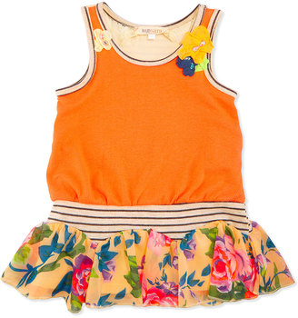 Baby Sara Sleeveless Combo Tunic w/ Striped Contrast, Orange/Multicolor, 4-6X
