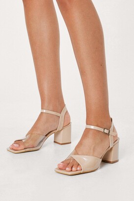 Nasty Gal Womens Faux Leather Clear Contrast Block Heel Sandals