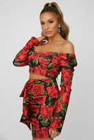 Thumbnail for your product : Little Mistress X Zara Mcdermott Red Rose-Print Puff Sleeve Crop Top Co-ord