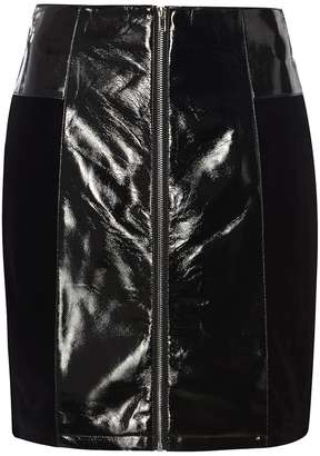Black Leather Look and Velvet A-Line Skirt