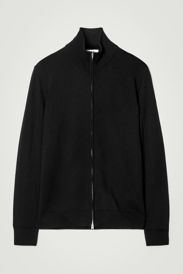 Funnel-Neck Merino Wool Zip-Up Cardigan