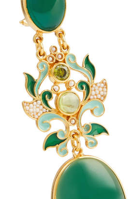 Papi Gold-plated And Enamel Multi-stone Earrings - Green