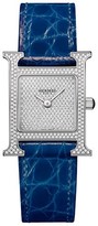 Thumbnail for your product : Hermes Heure H 21MM Stainless Steel, Full Diamond Pave & Alligator Strap Watch