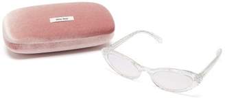 Miu Miu Glitter-acetate Cat-eye Sunglasses - Womens - White