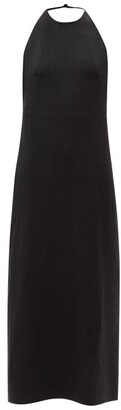 Three Graces London Harisha Plunge-back Linen-voile Dress - Black