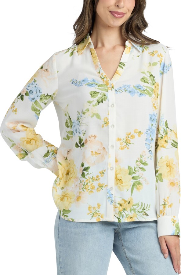 BCX Women's Printed Button-Up Top