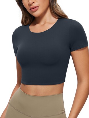 CRZ YOGA Butterluxe Womens Half-Zip Long Sleeve Workout Shirts Cropped Tops