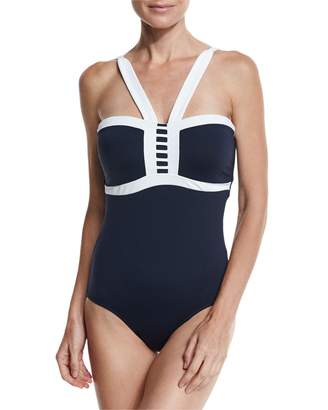 Seafolly Block Party Maillot, Navy, Available in Extended DD Cup