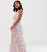 high neck pleated maxi dress