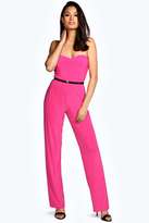 Thumbnail for your product : boohoo Aamira Bandeau Wide Leg Gold Belt Jumpsuit