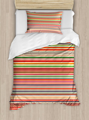 Ambesonne Abstract Vivid Horizontal Colorful Striped Lines Background Rainbow Bars Artistic Display Duvet Cover Set