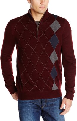 Haggar Men's Asymmetrical Argyle Quarter Zip Sweater