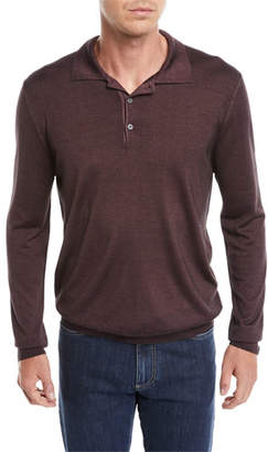 Canali Men's Long-Sleeve Wool/Silk Polo Shirt, Burgundy