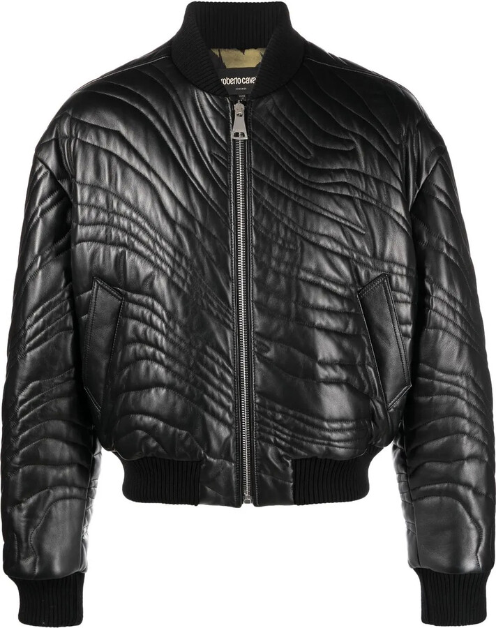 Roberto Cavalli Stripe-Quilted Leather Bomber Jacket