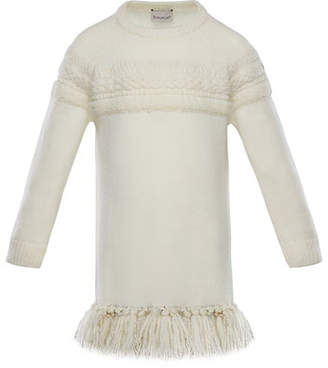 Moncler Mixed-Knit Sweater Dress w/ Metallic Tassel Hem, Size 8-14