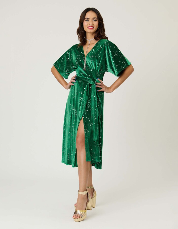 Unique Vintage Velvet Tie Wrap Surplice Midi Dress
