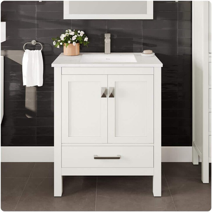 Eviva London 30 in. Single Sink White Bath Vanity with White Carrara Quartz Top (Assembled)