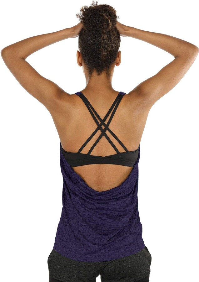ATTRACO Open Back Workout Tank Top with Built in Bra for Women Athletic Yoga Running Shirt 
