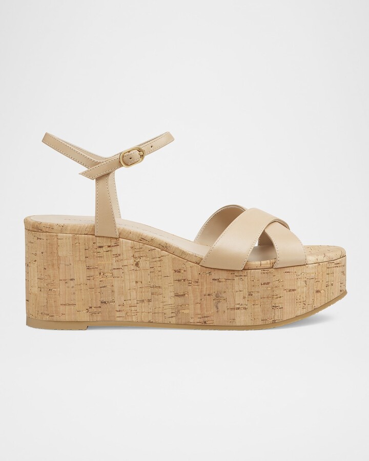 Stuart Weitzman Dayna Leather Crisscross Wedge Sandals