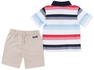 Nautica Size 3M 2-Piece Americana Stripe Polo Shirt and Shorts in Navy/White/Khaki
