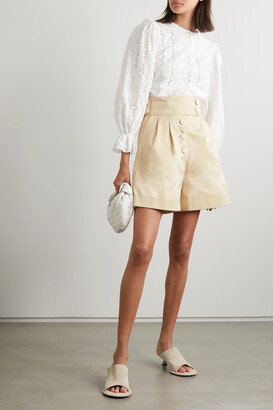 ANNA MASON Hannah Button-detailed Pleated Cotton-twill Shorts - Taupe - UK 6
