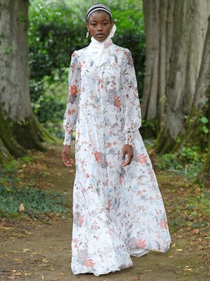 Erdem Rosalind High-neck Floral-print Silk Gown - White Multi