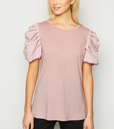 Thumbnail for your product : New Look Mid Poplin Ruched Sleeve Crew Neck Top