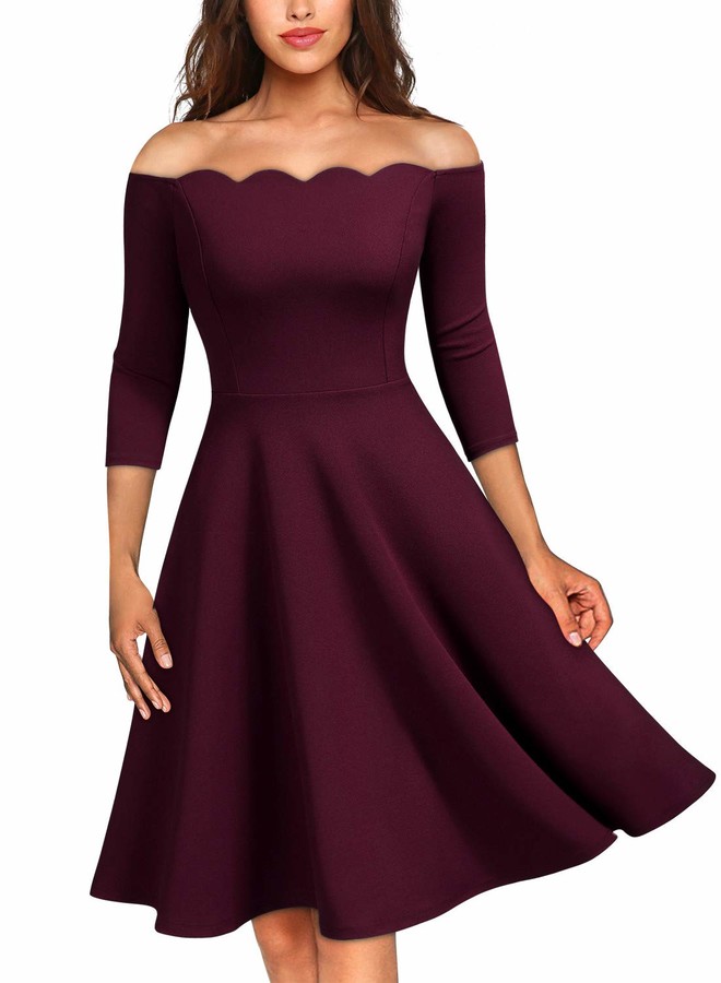 maroon mid length dress