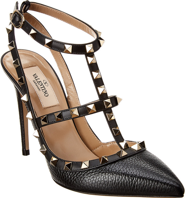 valentino rockstud caged 100 leather ankle strap pump